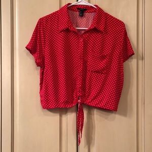 Forever 21 Red Dot Tie Crop Top Size Large